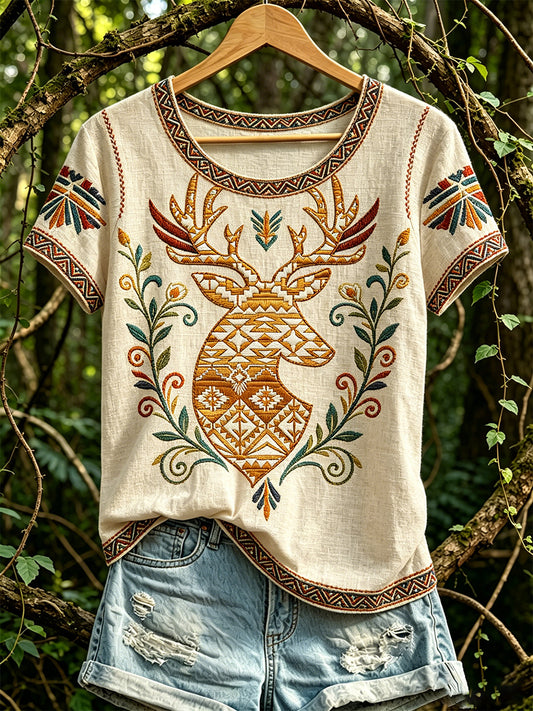 Women's North American Indigenous Animal Pattern Casual T-shirt