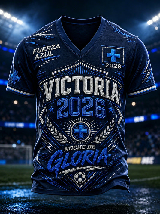 Men's 2026 Campeones Print Casual V-neck T-shirt