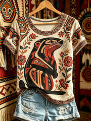 Women's Casual T-Shirt with North American Indigenous Animal Totem Design