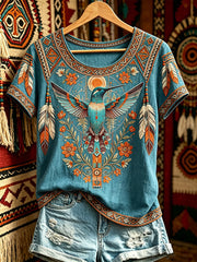 Women's Casual T-Shirt with North American Indigenous Bird Totem Design
