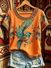 Women's Casual T-Shirt with North American Indigenous Bird Totem Design