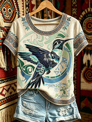Women's Casual T-Shirt with North American Indigenous Bird Totem Design
