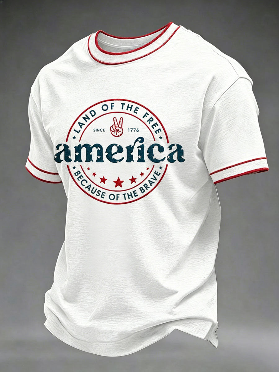 Men's 'Land Of The Free' Printed Casual T-Shirt