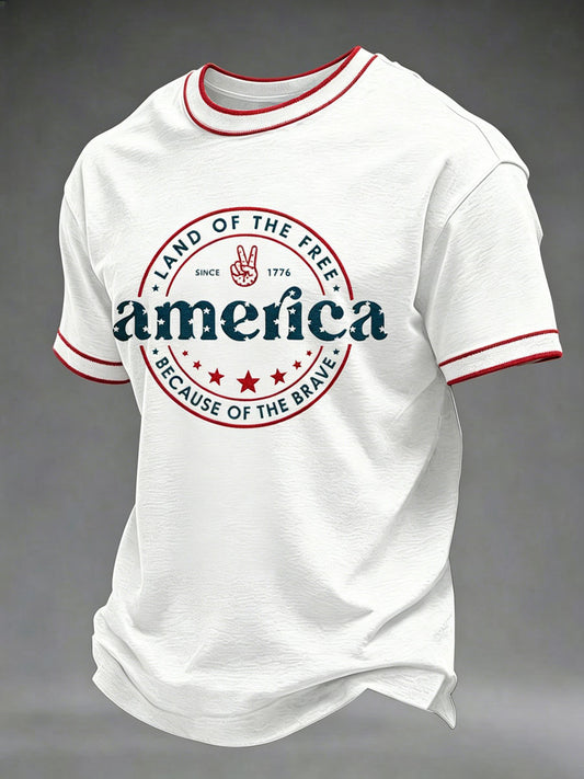 Men's 'Land Of The Free' Printed Casual T-Shirt