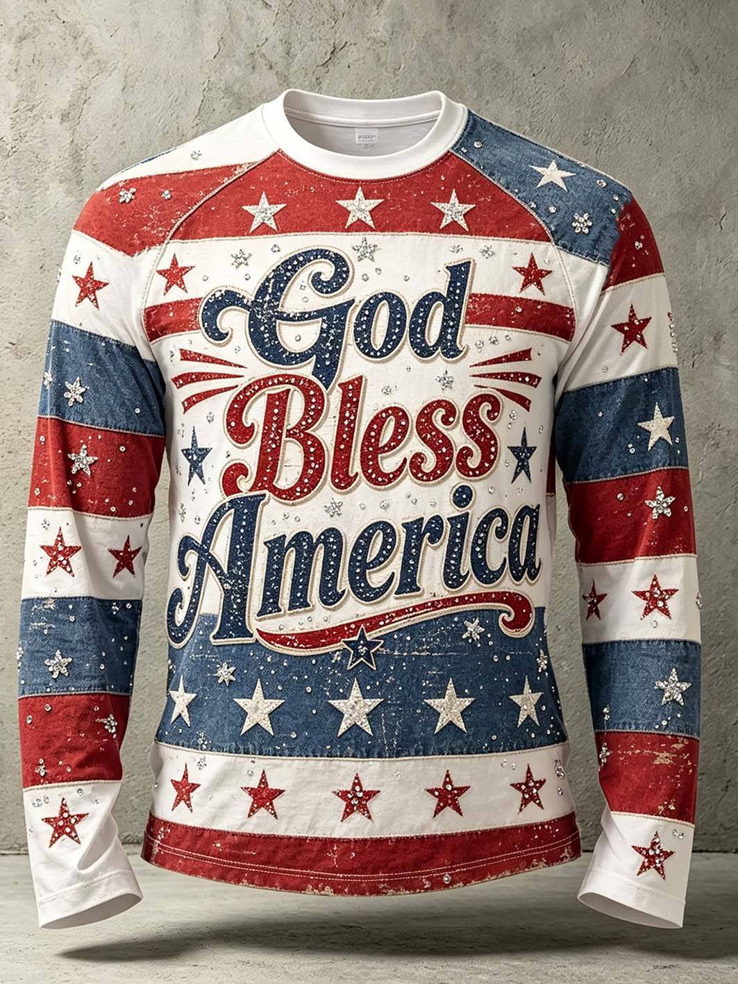 Men's retro striped clash color design  long sleeve round neck T-shirt
