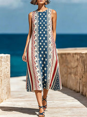 Women's Independence Day American Flag Art Print Linen Midi Dress