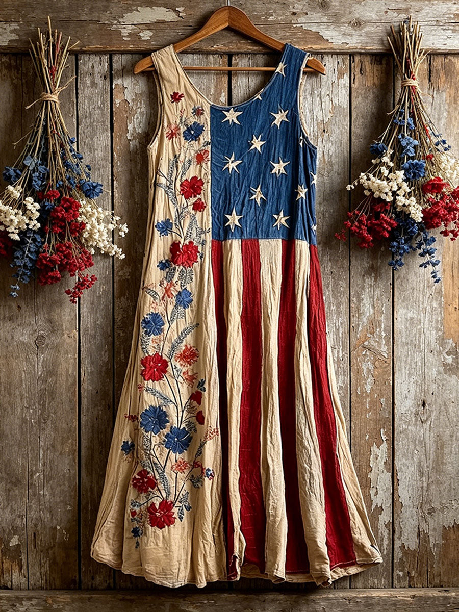 Women's Floral America Flag Pattern Print Dress