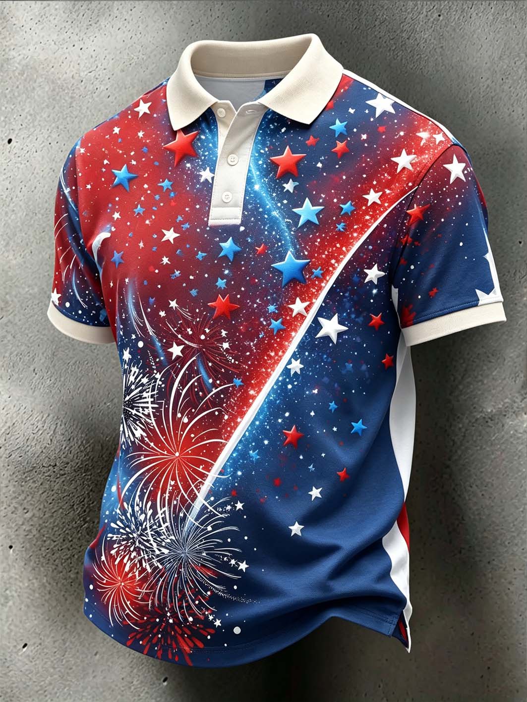 Men's American Flag Element Pattern Printed Leisure Polo Shirt
