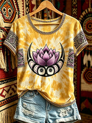 Women's Casual T-Shirt with North American Indigenous Moon Lily Totem Design
