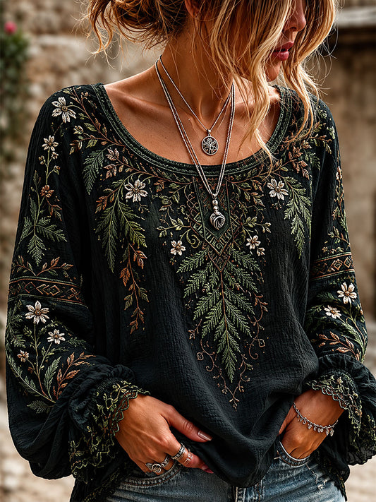 Women's Indigenous Floral Print Casual T-Shirt