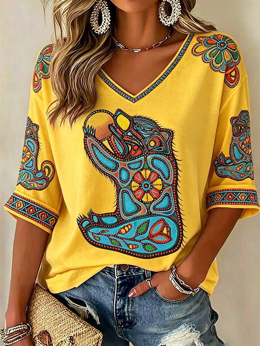 Women's Indigenous Art Print Casual T-Shirt
