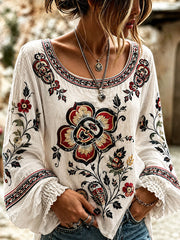 Women's Indigenous Floral Print Casual T-Shirt