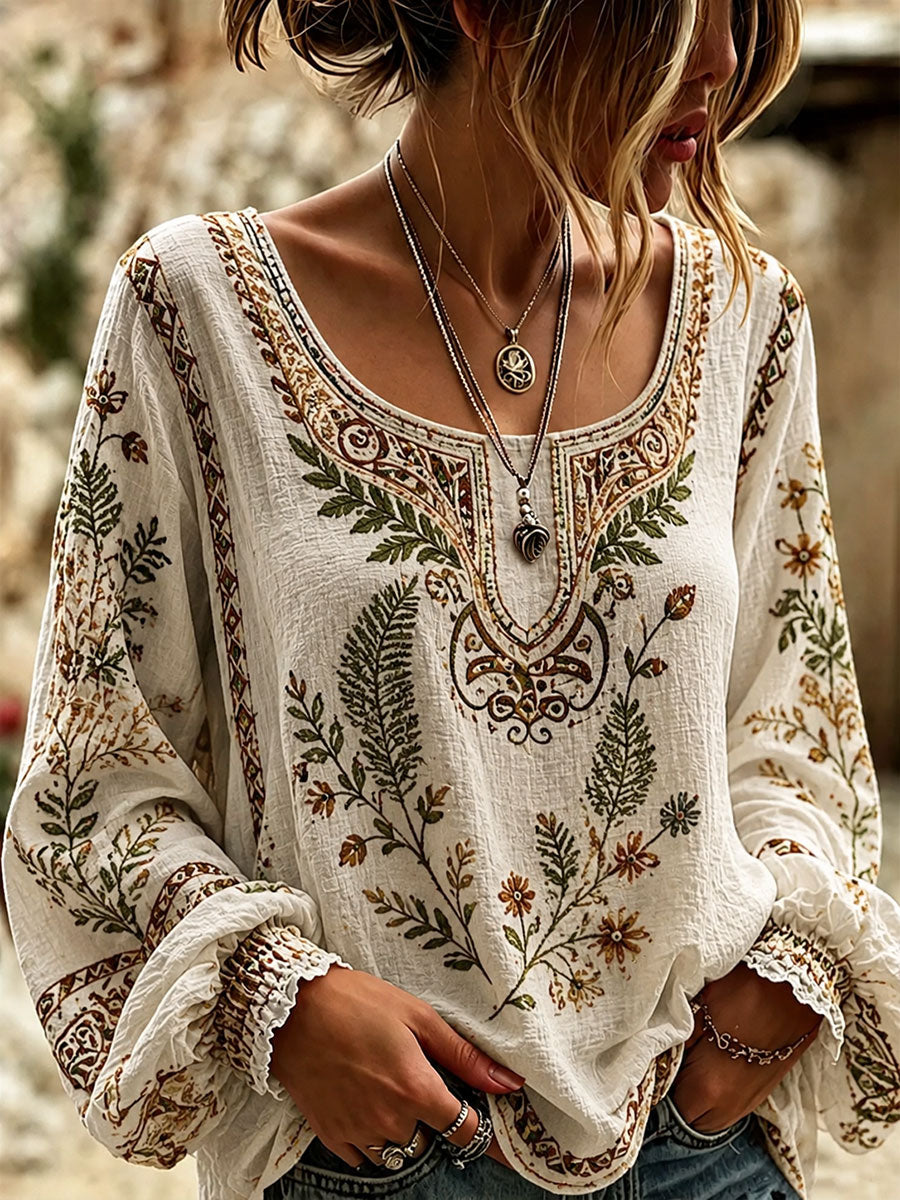 Women's Indigenous Floral Print Casual T-Shirt