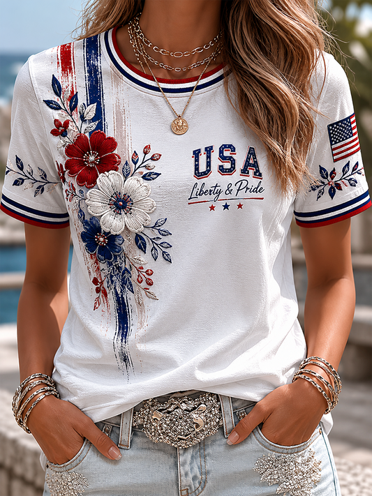 Women's Independence Day Printed short-sleeved T-shirt