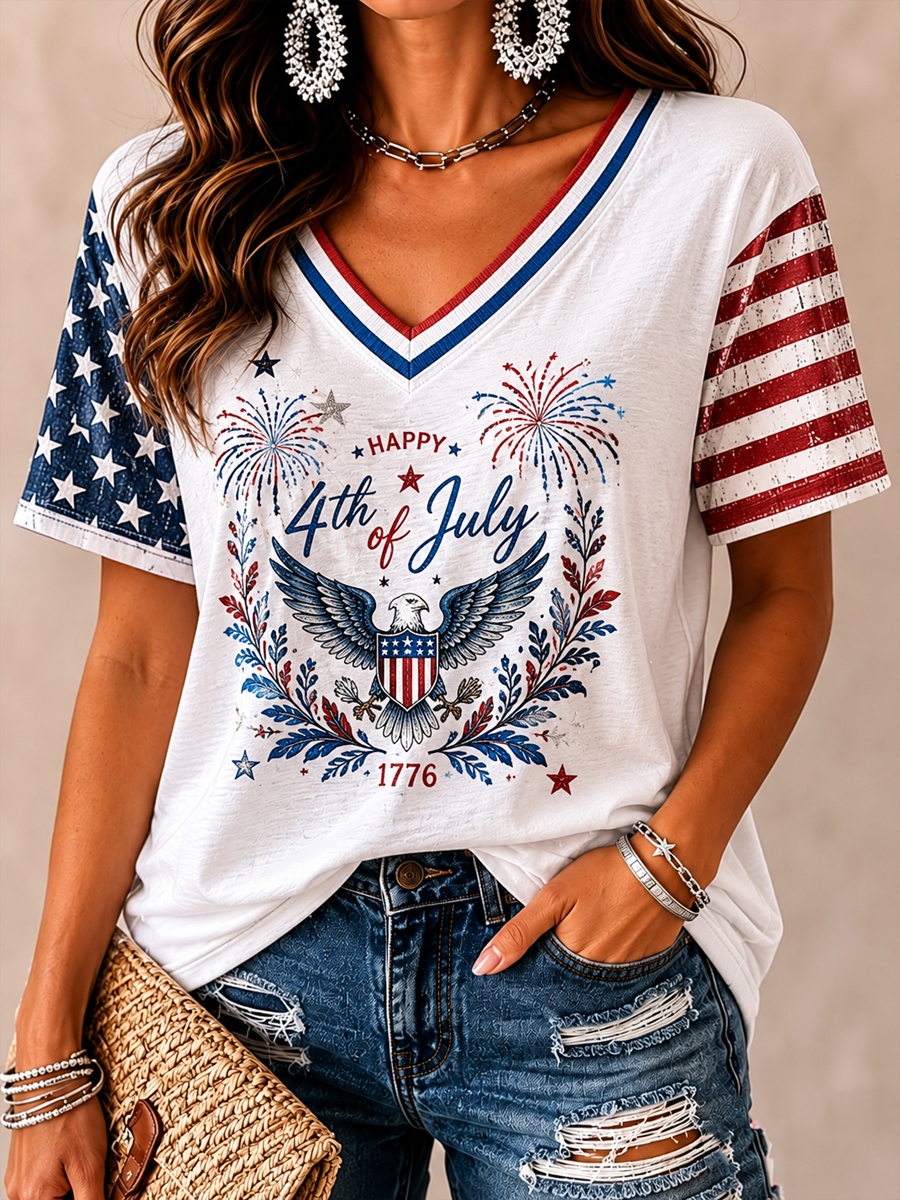 Women's Independence Day Printed short-sleeved T-shirt