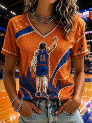 Women's New York Basketball Printed V-neck T-shirt
