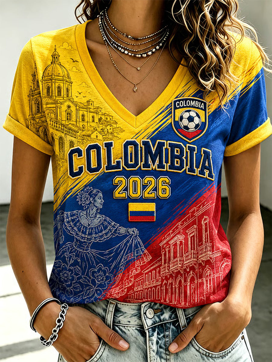 Women's 2026 Colombia Football Print Casual T-Shirt