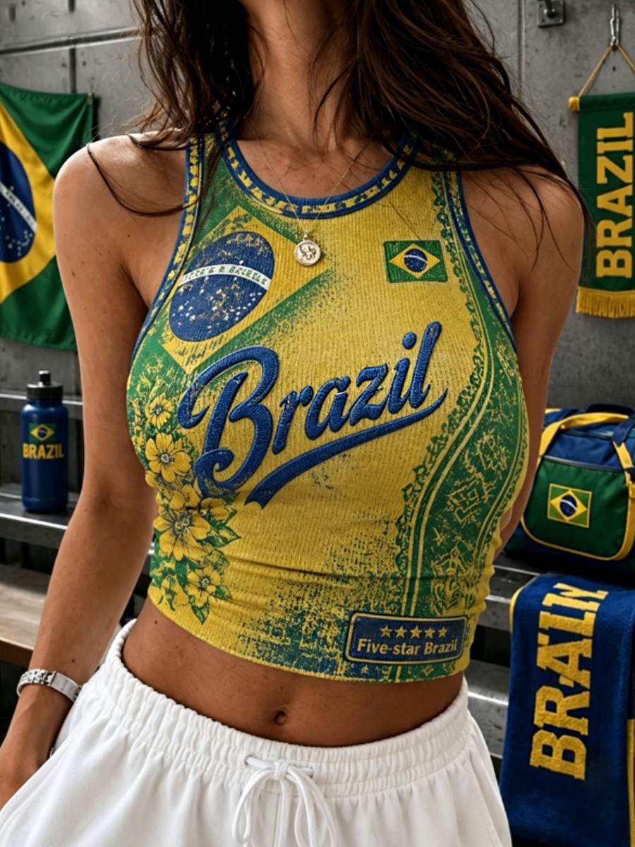Women's Retro England Football Fan Art Print Casual Vest