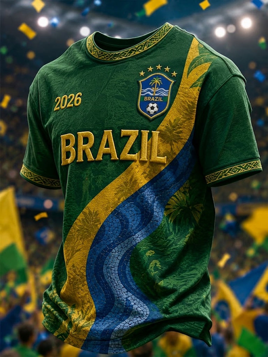 Men's Brazil Football Fan Gift Short Sleeve T-shirt
