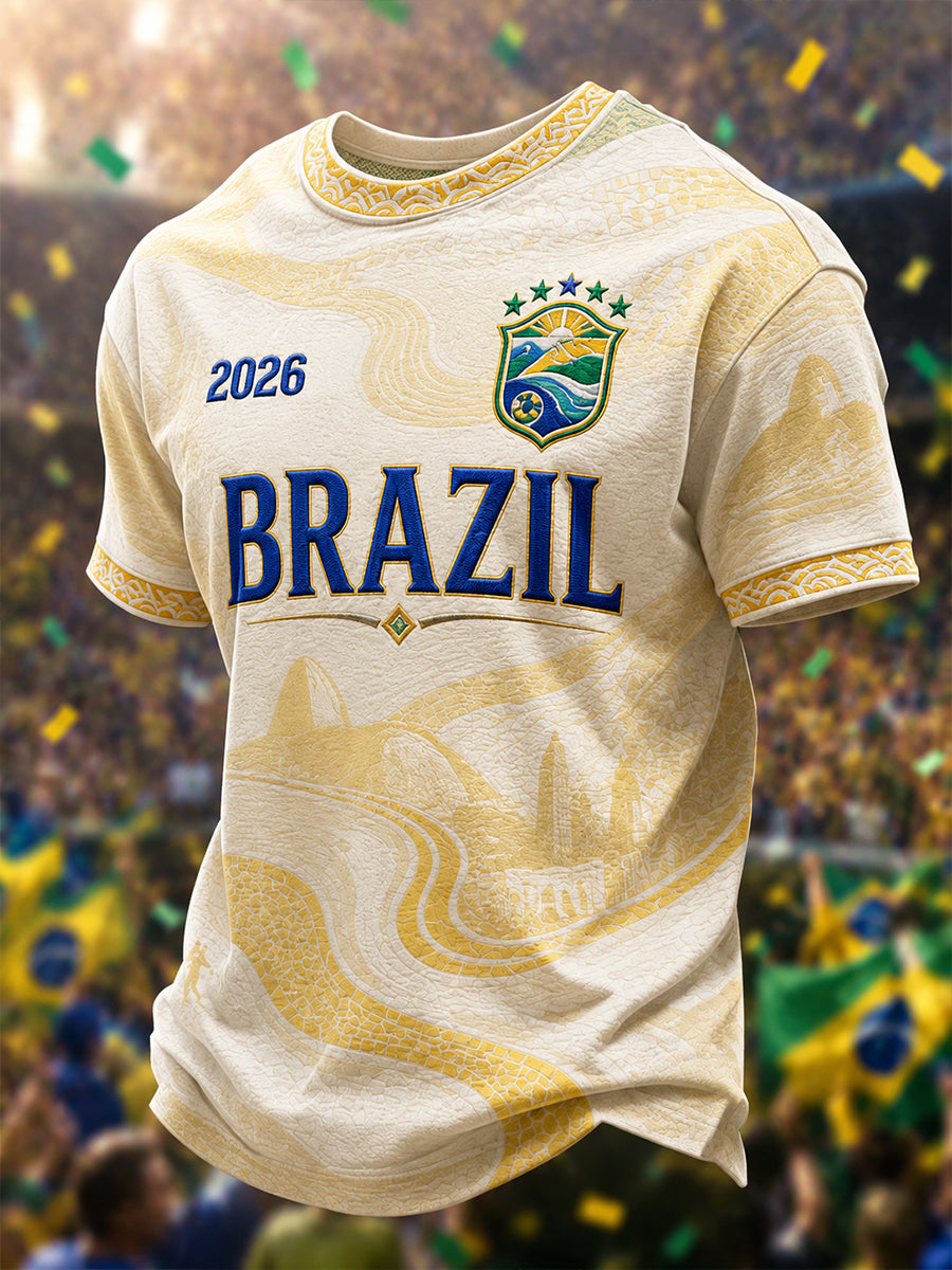 Men's Brazil Football Fan Gift Short Sleeve T-shirt