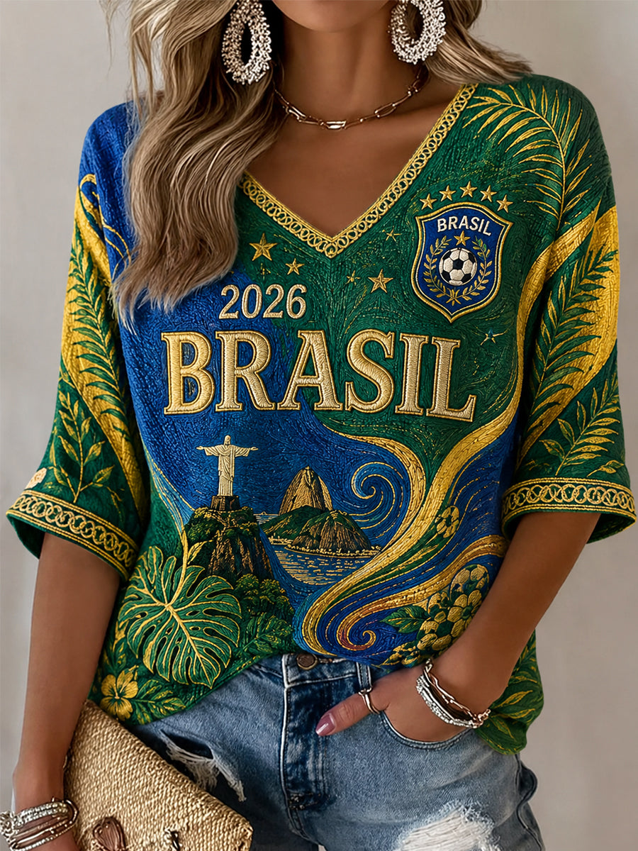 Women's Gift For Soccer Fans Print Casual Half-Sleeves V-Neck T-Shirt