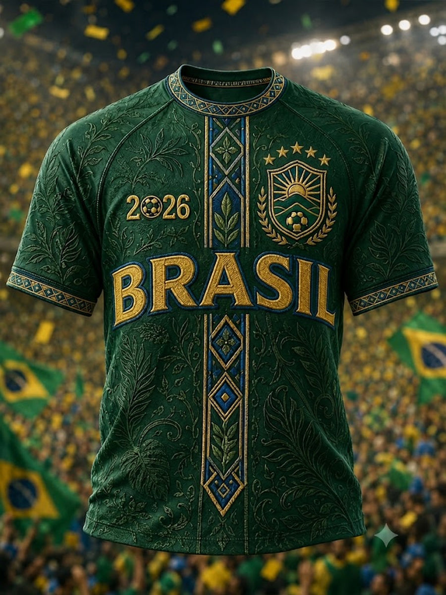 Men's Brazil Football Fan Gift Short Sleeve T-shirt
