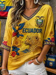 Women's Mid-length Sleeves V-Neck T-Shirt