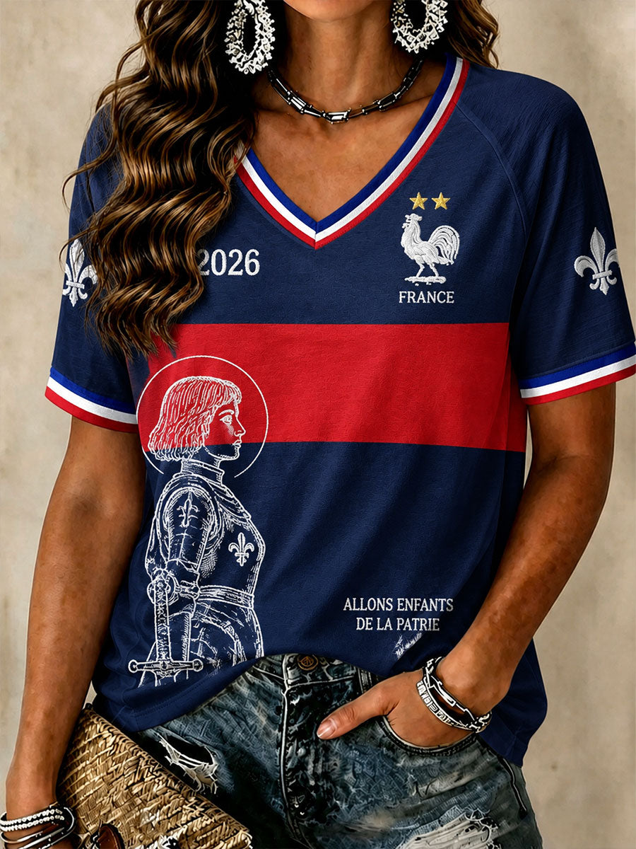 Women's French Football V-Neck T-Shirts
