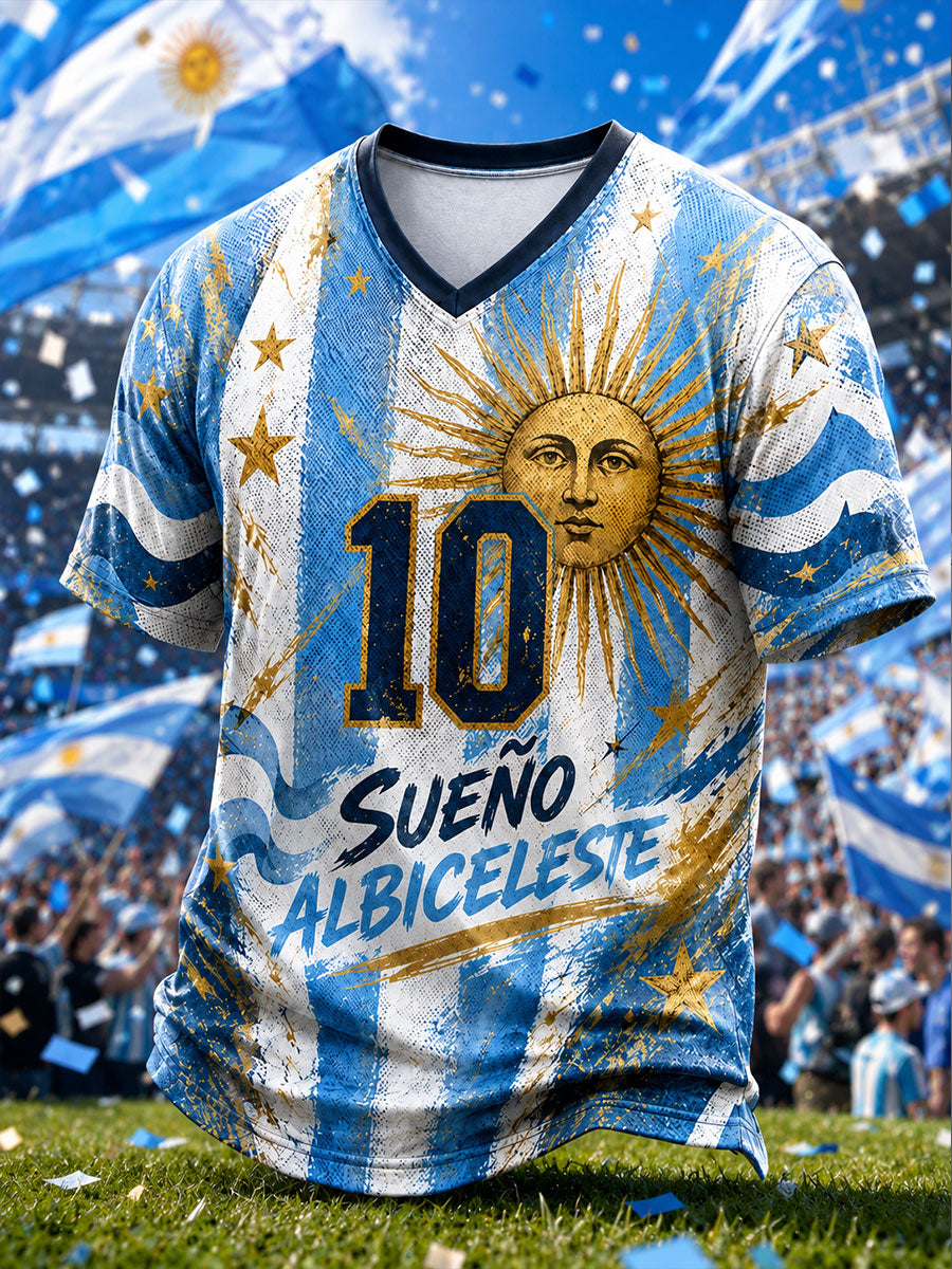Men's Argentina Football V-neck T-shirt