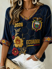 Women's Mid-length Sleeves V-Neck T-Shirt
