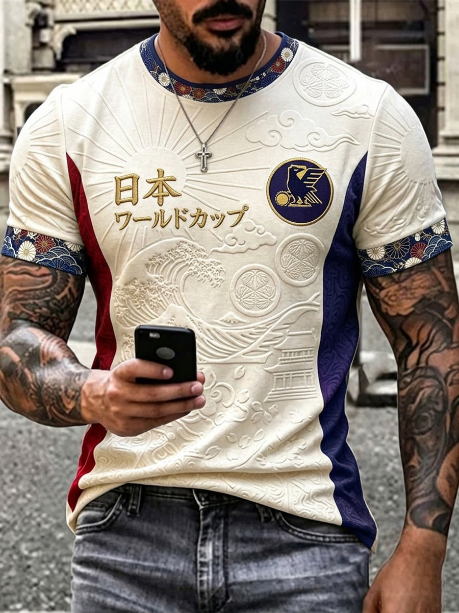 Men's Vintage Japanese Art Print Japan Football Fan Short Sleeves T-shirt