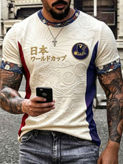 Men's Vintage Japanese Art Print Japan Football Fan Short Sleeves T-shirt