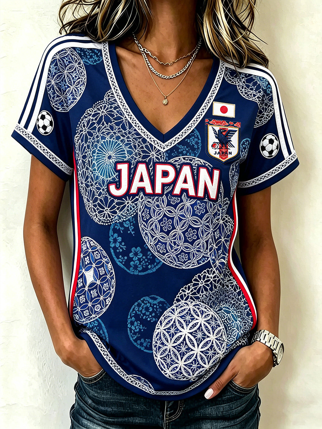 Women's Japanese Art Style Football Element Print Casual Short Sleeve T-shirt