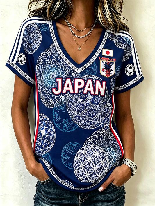 Women's Japanese Art Style Football Element Print Casual Short Sleeve T-shirt