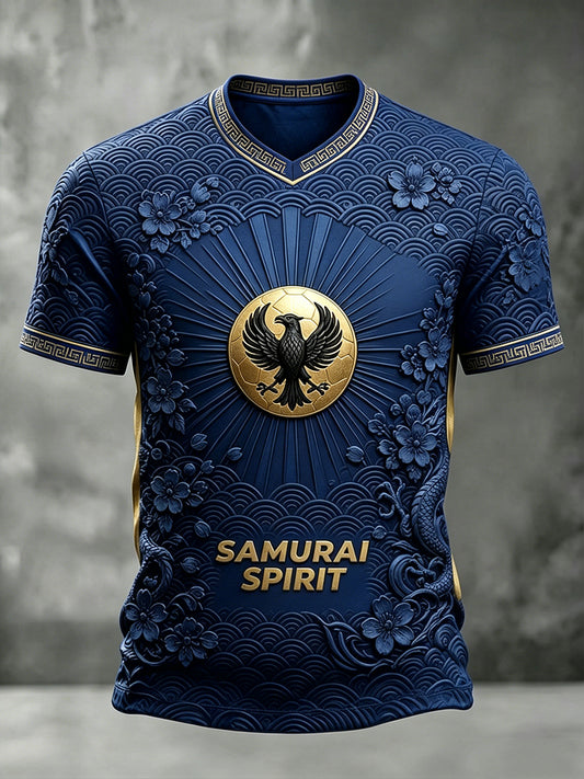 Men's Japan Football Inspired Print Short Sleeve V-neck T-shirt