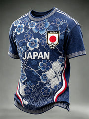 Men's Japan Football Cherry Blossom & Sea Waves Art Print short sleeves t-shirt
