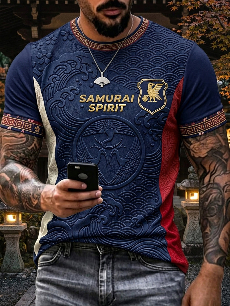 Men's Japan Football Inspired Pattern Print Short Sleeves T-shirt
