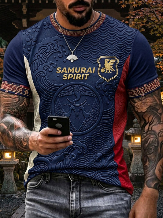 Men's Japan Football Inspired Pattern Print Short Sleeves T-shirt