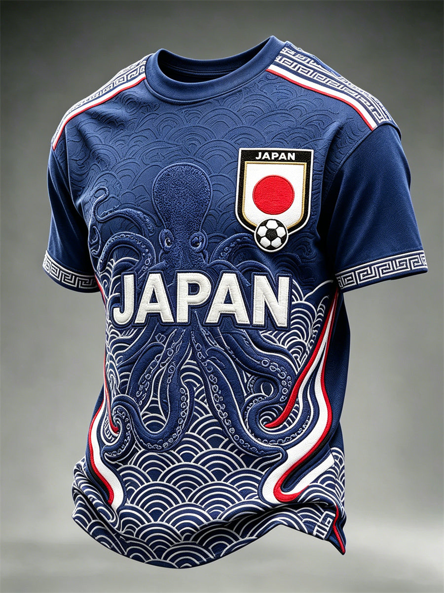Men's Japan Football Octopus & Sea Waves Art Print short sleeves t-shirt