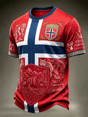 Men's Viking Inspired Art Print Norway Football Fan Short Sleeves T-shirt