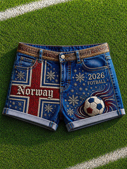 Women's 2026 Norway Football Print Casual Shorts