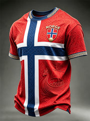 Men's Viking Ship Norway Football & Flag Colorblock Print short sleeves t-shirt