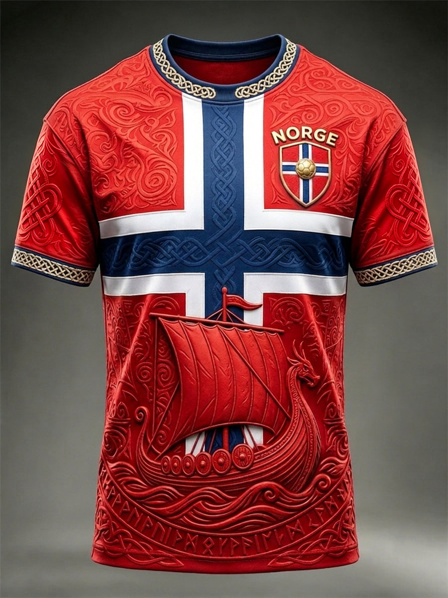Men's Norway Football Inspired Art Celtic Print Short Sleeves T-shirt