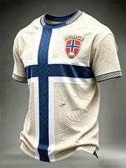 Men's Viking Ship Norway Football & Flag Colorblock Print short sleeves t-shirt