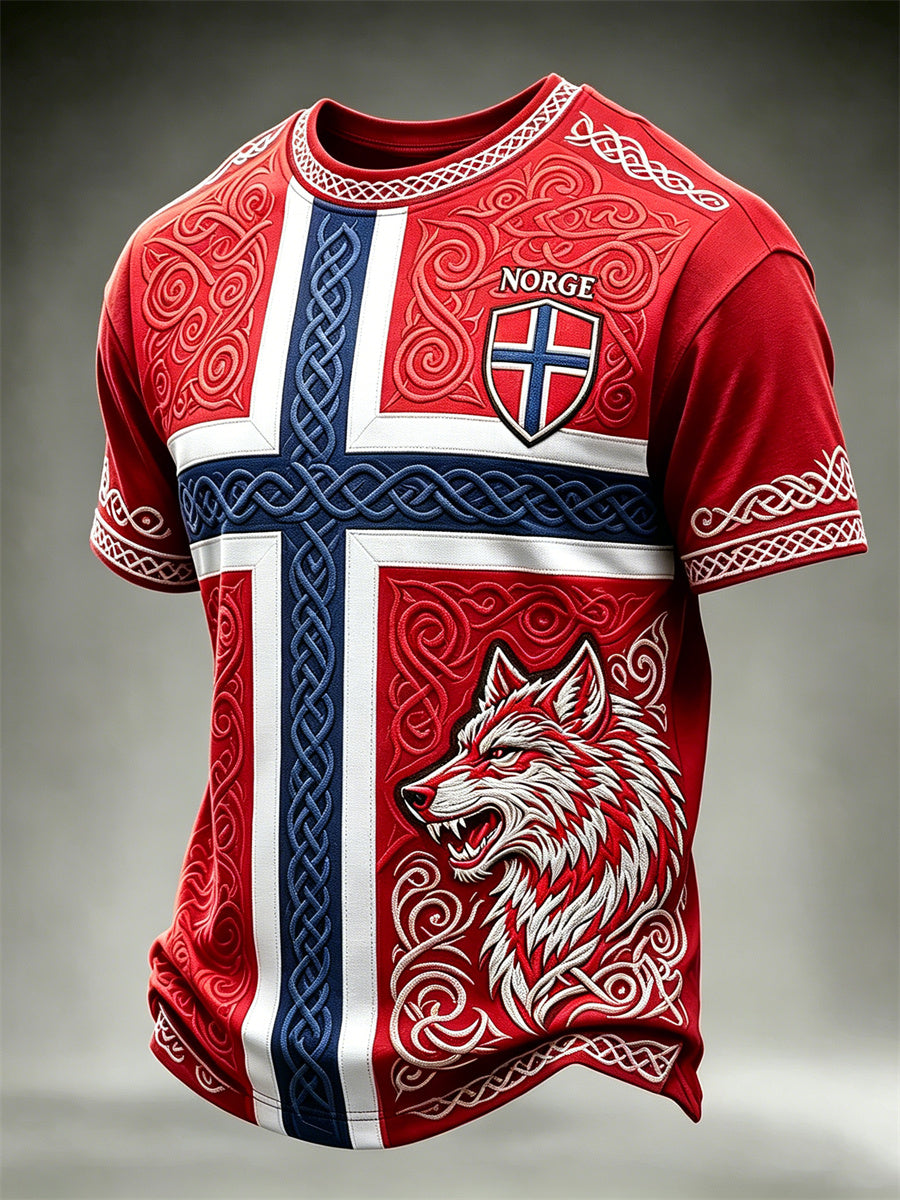 Men's Norway Football Viking Wolf Celtic Knot Flag Print short sleeves t-shirt