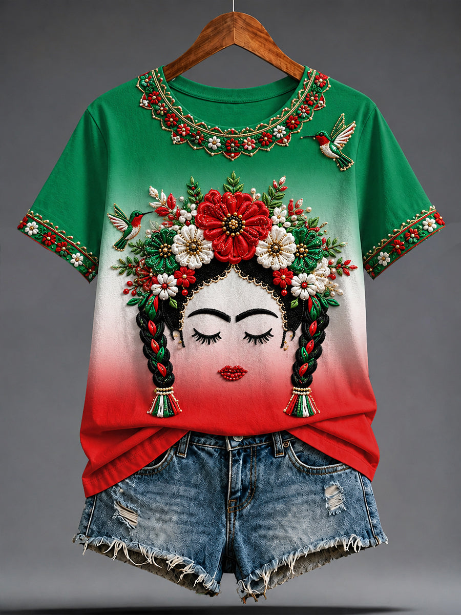 Women's Mexico Guelaguetza Lele Doll Art Printed T-shirt