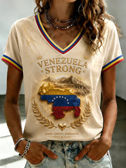 Women's VENEZUELA Printed V-neck T-shirt
