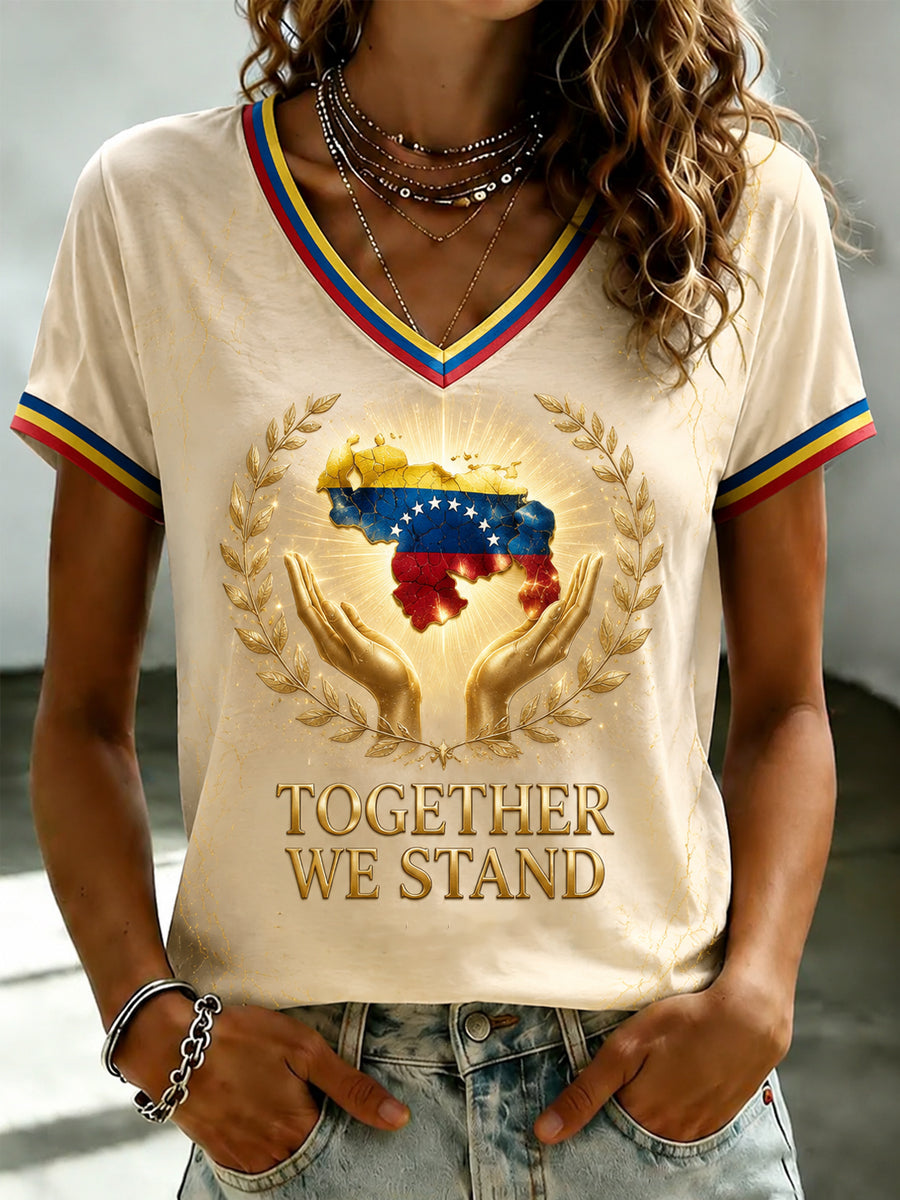 Women's VENEZUELA Printed V-neck T-shirt