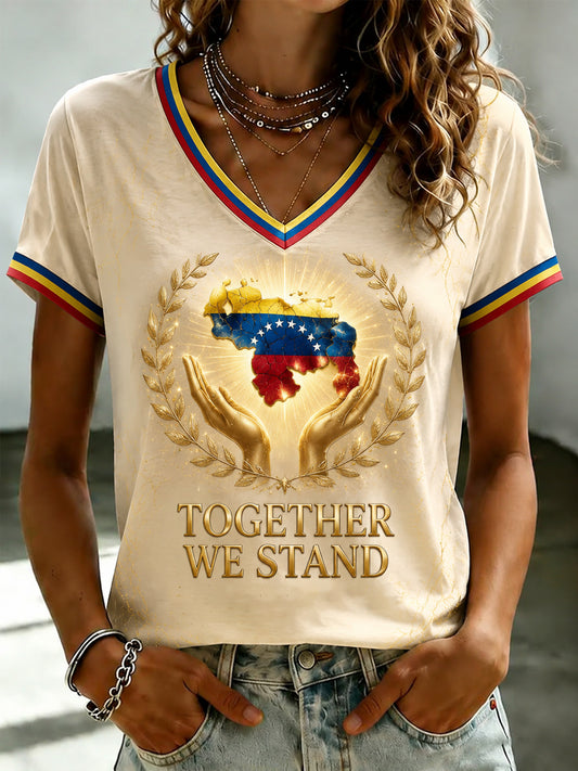 Women's VENEZUELA Printed V-neck T-shirt