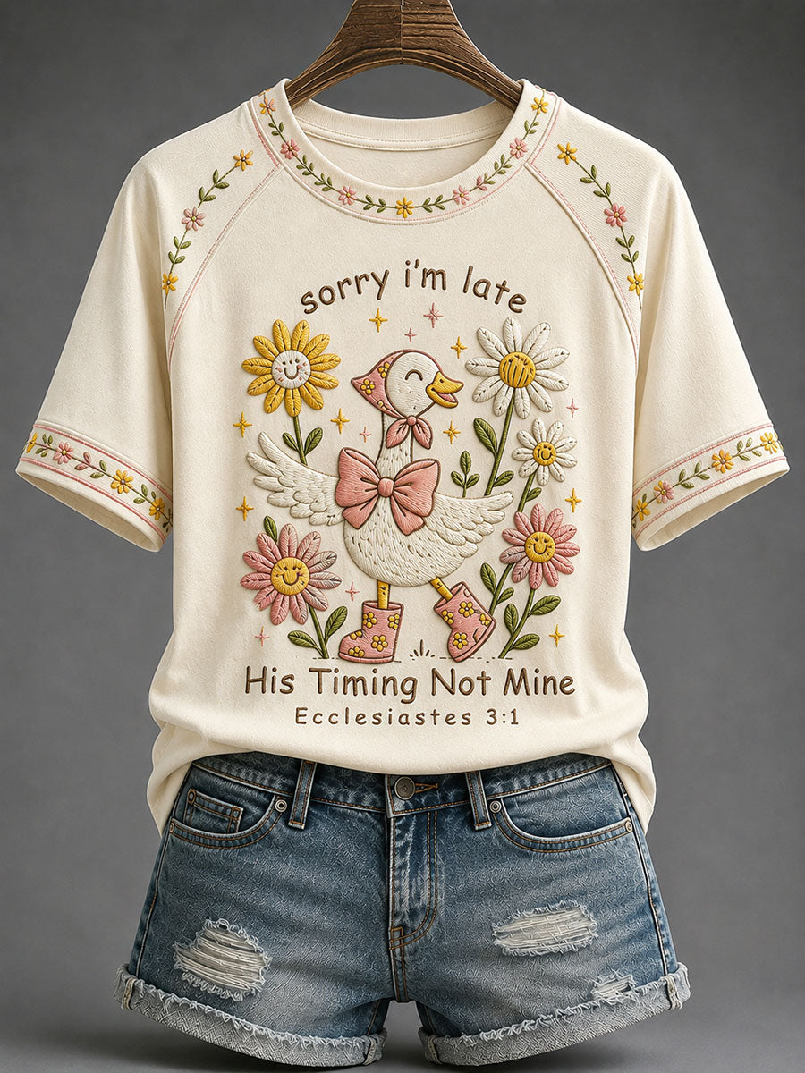 Women's 'Sorry I'm Late' Print Casual T-Shirt